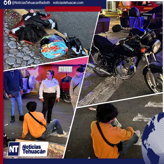 Repartidor resultó lesionado tras un accidente en la 2 Poniente y Vía Puebla, en Tehuacán; el conductor responsable se dio a la fuga.