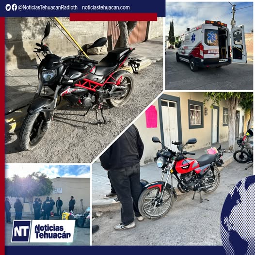 Paramédicos de Protección Civil atendieron a dos motociclistas tras un choque registrado en la colonia México Norte de Tehuacán.