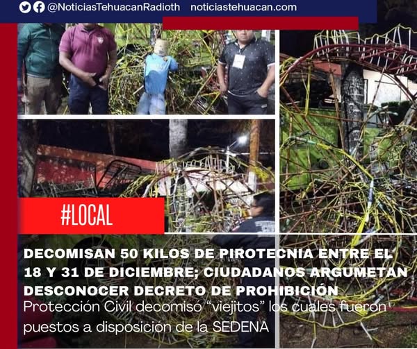 Protección Civil asegura pirotecnia durante operativos en Tehuacán.